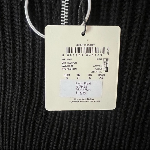 Koton Black Knit 1/4 Zip Neck Sweater Large Hoop Circle Pull NEW - Picture 14 of 16